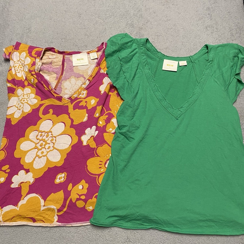 Maeve Anthropologie‎ Top Small Lot Of 2 Ruffle Sleeve V Neck Casual